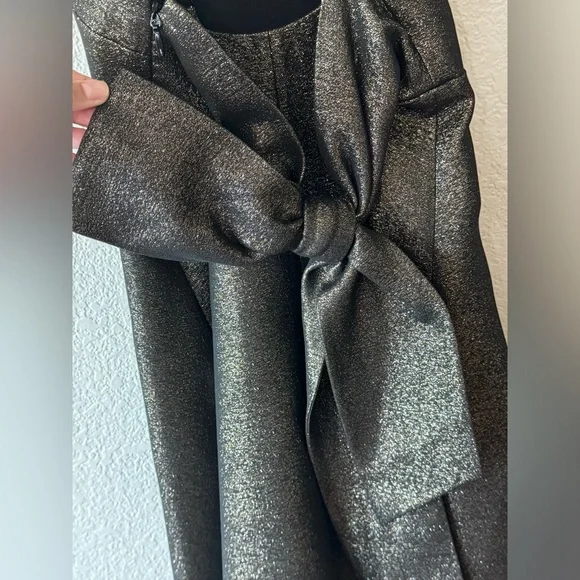 NWT Halston gold jacquard, back glitter bow dress Size 2 - Picture 7 of 8